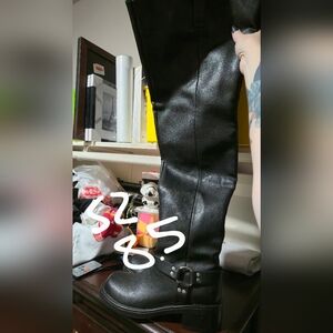Azalea Wang Thigh High Black Leather Boots